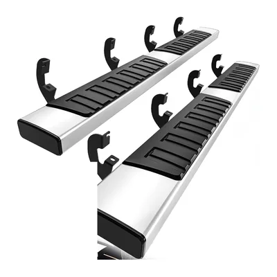 Pair of black aluminium running boards with textured step pads