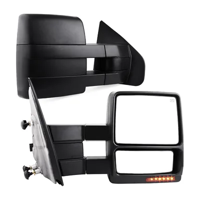 Power extendable towing mirror with integrated LED turn signal